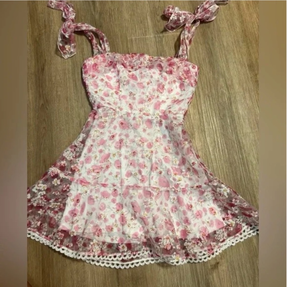 Lucy in the Sky Pink Floral Tie Strap Sundress